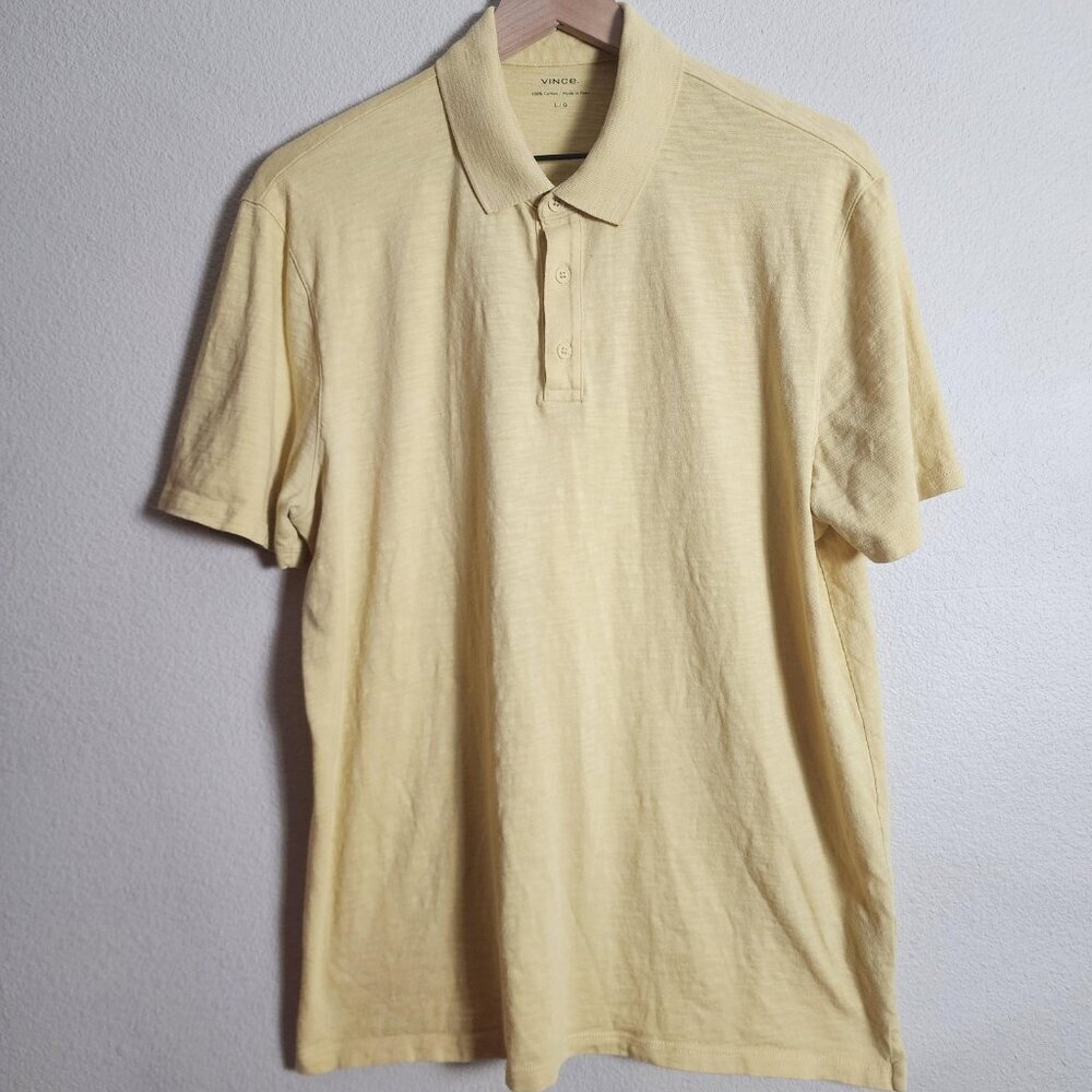 Vince Polo Shirt Mens Large Yellow 100% Cotton Slub Knit Made In Peru